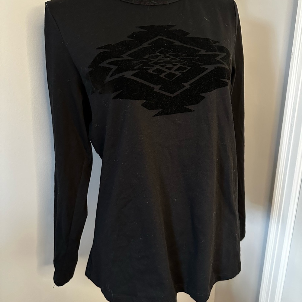 LRL Women’s Black long Sleeve Blouse Velvet Aztec Design. 100% Cotton. Large. - Picture 3 of 9